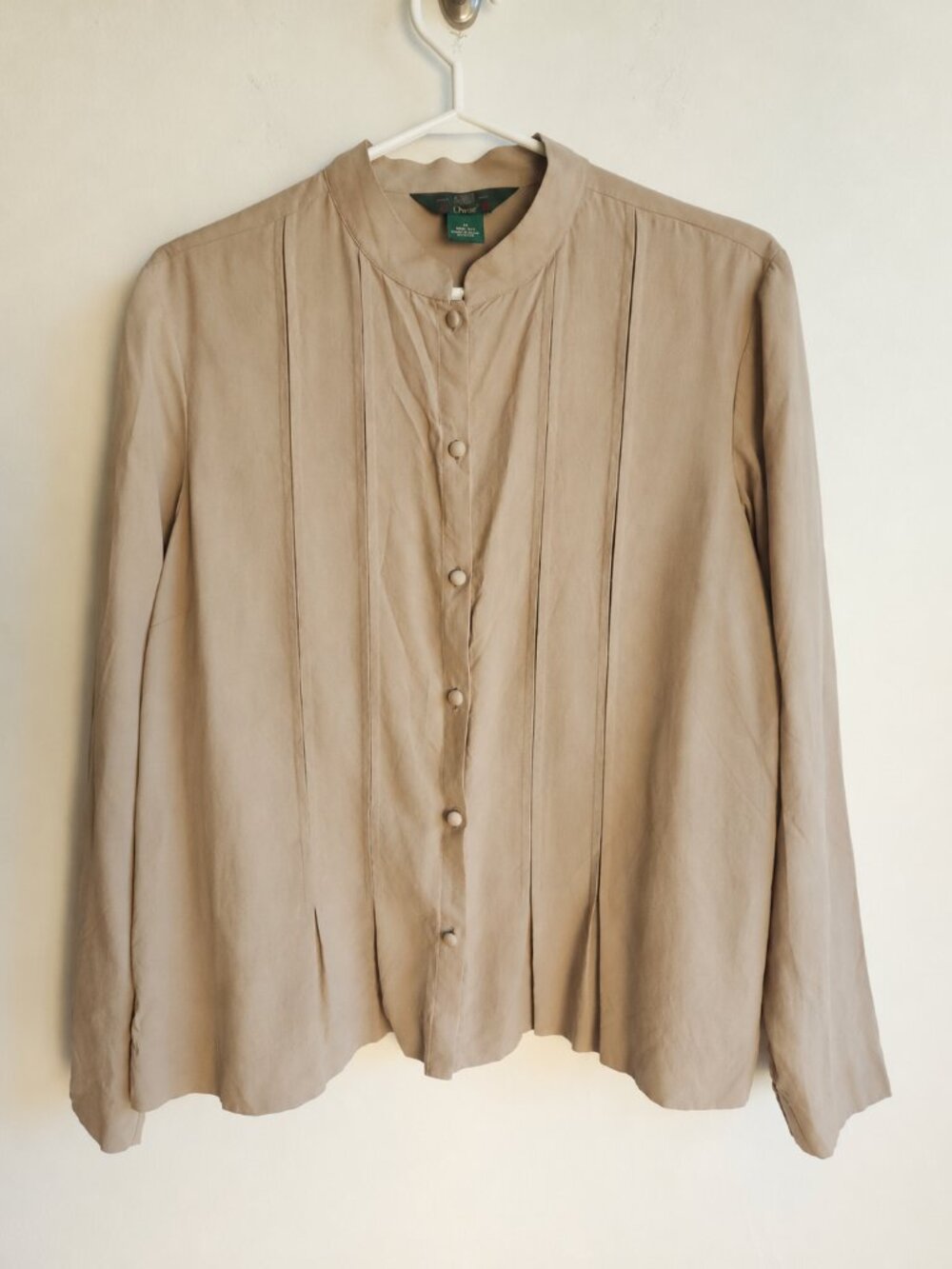 Orvis 100% Silk Beige Khaki Button-Up Shirt - Sz L (M/L)
